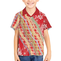 Red Palaka Hawaii Leis Family Matching Off Shoulder Maxi Dress and Hawaiian Shirt Hawaiian-plaid Elegant Tropical Vibes LT14 Son's Shirt Red - Polynesian Pride