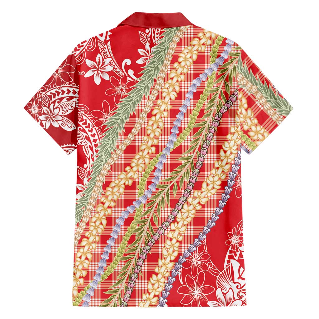 Red Palaka Hawaii Leis Family Matching Off Shoulder Short Dress and Hawaiian Shirt Hawaiian-plaid Elegant Tropical Vibes LT14 - Polynesian Pride