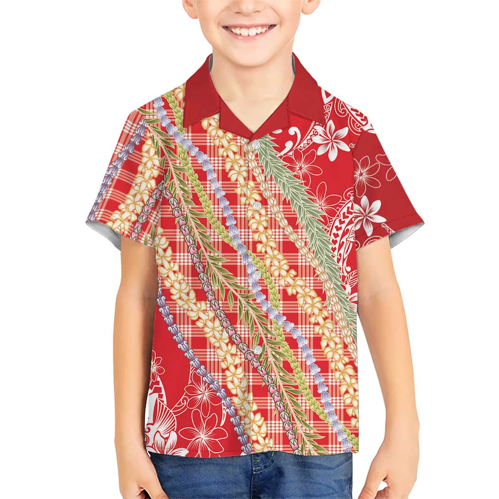 Red Palaka Hawaii Leis Family Matching Puletasi and Hawaiian Shirt Hawaiian-plaid Elegant Tropical Vibes LT14 Son's Shirt Red - Polynesian Pride