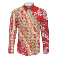 Red Palaka Hawaii Leis Family Matching Short Sleeve Bodycon Dress and Hawaiian Shirt Hawaiian-plaid Elegant Tropical Vibes LT14 Dad's Shirt - Long Sleeve Red - Polynesian Pride