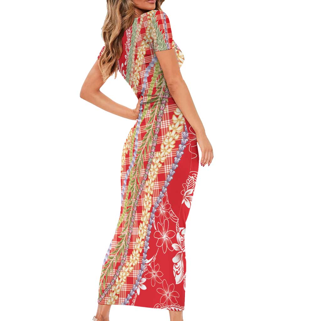 Red Palaka Hawaii Leis Family Matching Short Sleeve Bodycon Dress and Hawaiian Shirt Hawaiian-plaid Elegant Tropical Vibes LT14 - Polynesian Pride