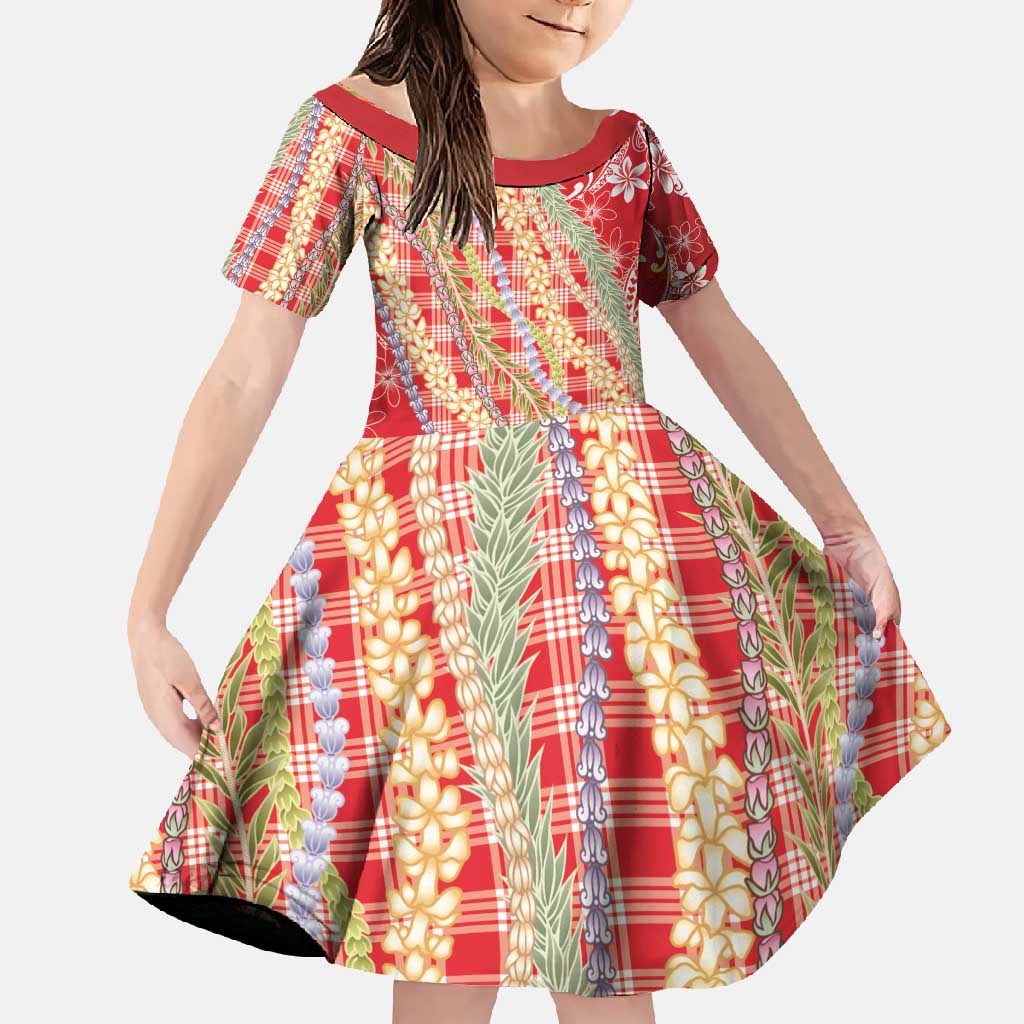 Red Palaka Hawaii Leis Family Matching Summer Maxi Dress and Hawaiian Shirt Hawaiian-plaid Elegant Tropical Vibes LT14 Daughter's Dress Red - Polynesian Pride