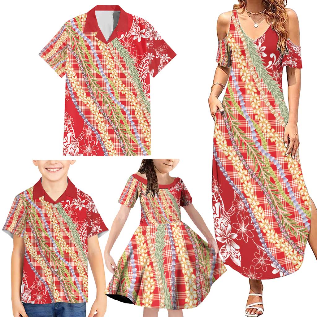 Red Palaka Hawaii Leis Family Matching Summer Maxi Dress and Hawaiian Shirt Hawaiian-plaid Elegant Tropical Vibes LT14 - Polynesian Pride