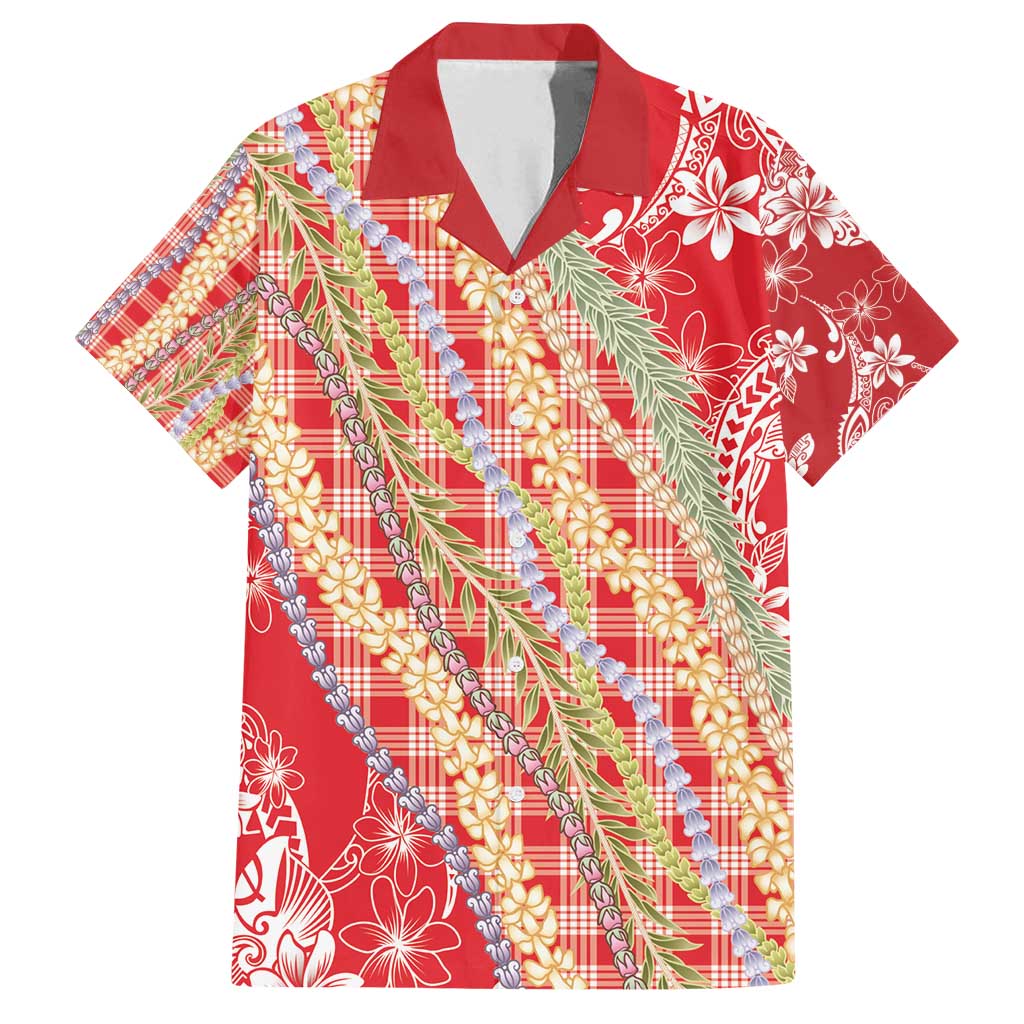 Red Palaka Hawaii Leis Family Matching Summer Maxi Dress and Hawaiian Shirt Hawaiian-plaid Elegant Tropical Vibes LT14 Dad's Shirt - Short Sleeve Red - Polynesian Pride