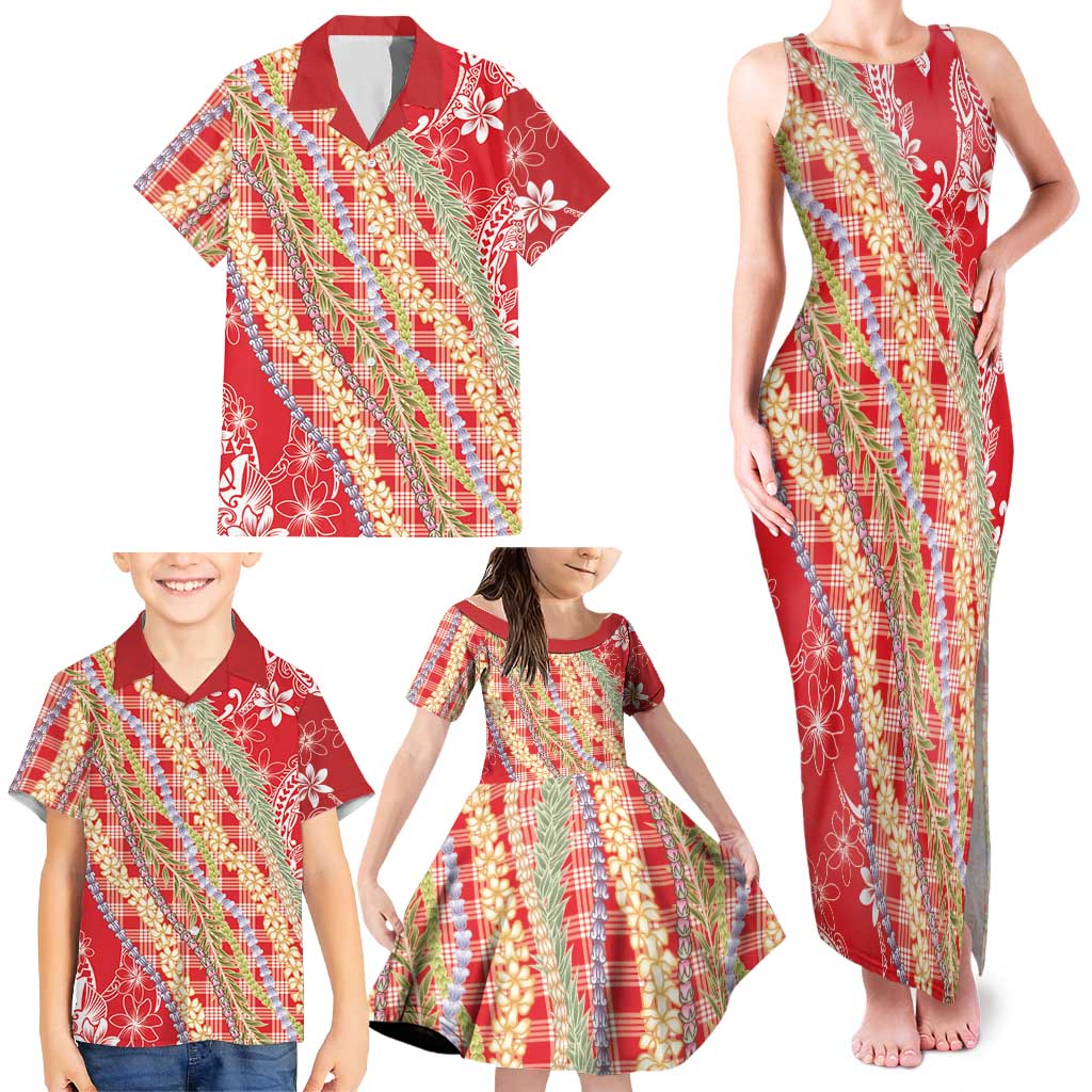 Red Palaka Hawaii Leis Family Matching Tank Maxi Dress and Hawaiian Shirt Hawaiian-plaid Elegant Tropical Vibes LT14 - Polynesian Pride