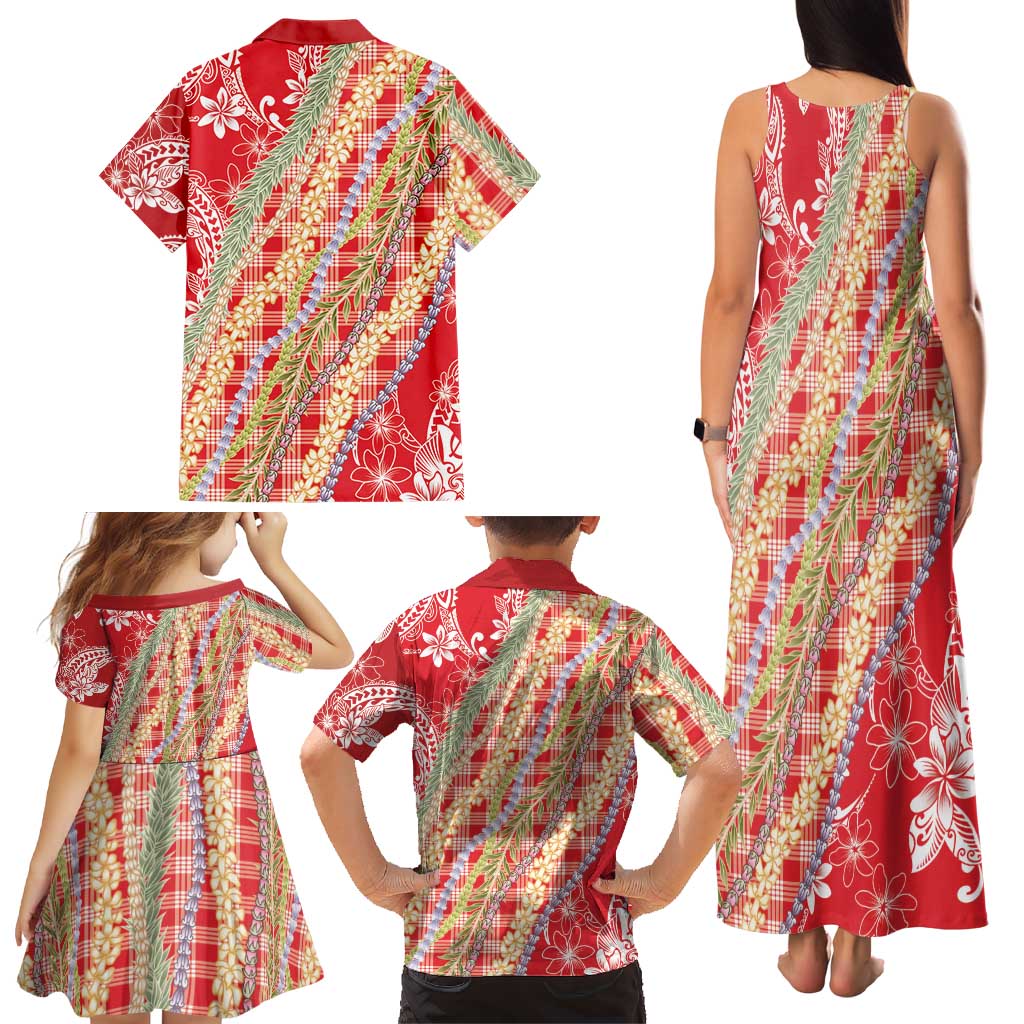Red Palaka Hawaii Leis Family Matching Tank Maxi Dress and Hawaiian Shirt Hawaiian-plaid Elegant Tropical Vibes LT14 - Polynesian Pride