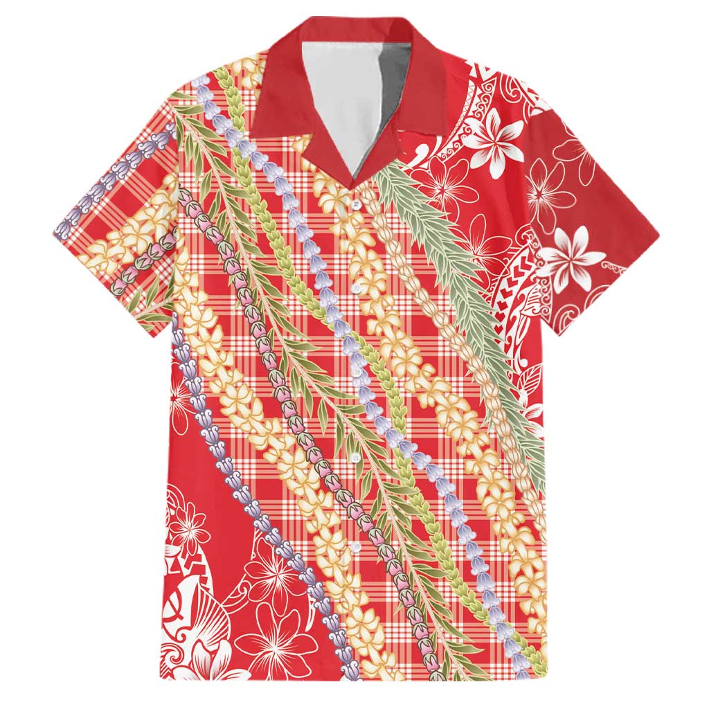 Red Palaka Hawaii Leis Family Matching Tank Maxi Dress and Hawaiian Shirt Hawaiian-plaid Elegant Tropical Vibes LT14 Dad's Shirt - Short Sleeve Red - Polynesian Pride