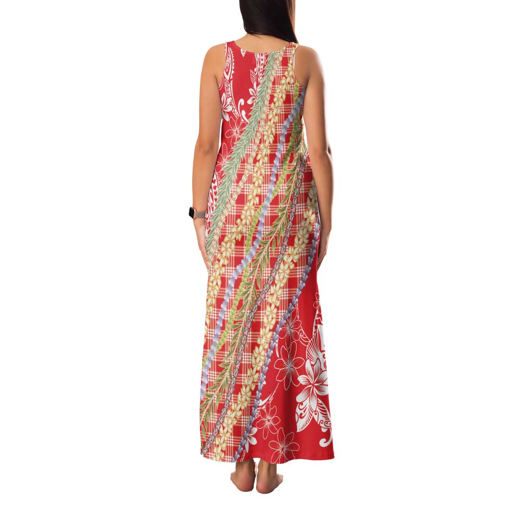 Red Palaka Hawaii Leis Family Matching Tank Maxi Dress and Hawaiian Shirt Hawaiian-plaid Elegant Tropical Vibes LT14 - Polynesian Pride