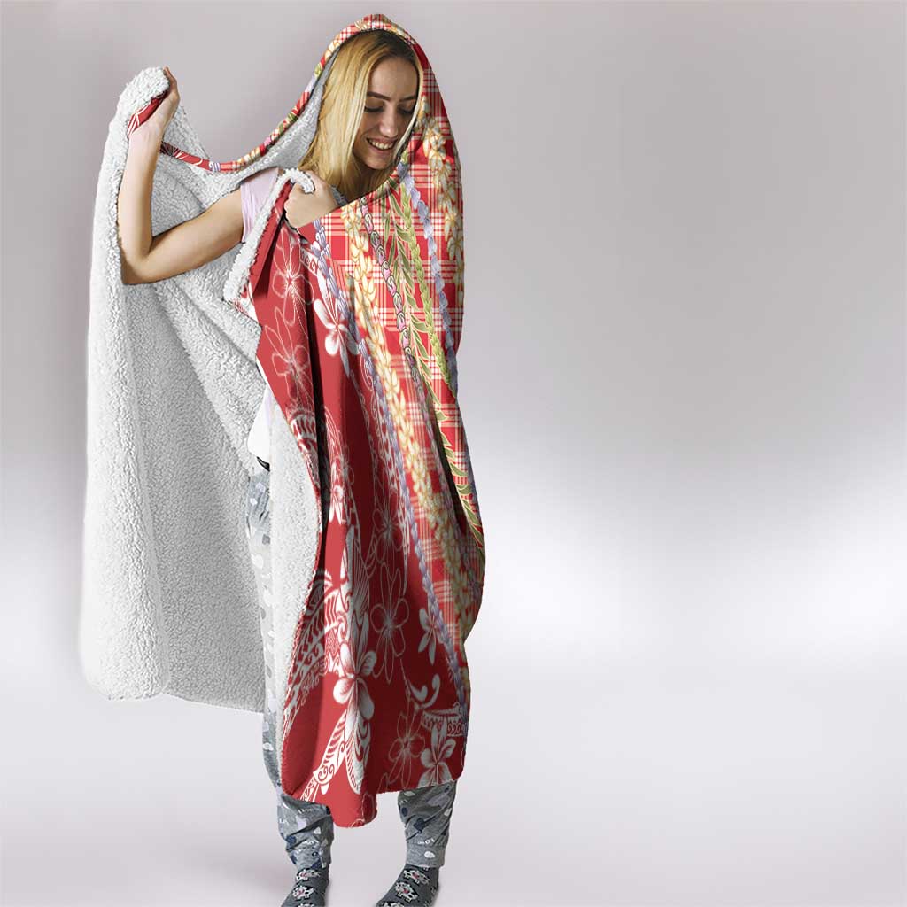 Red Palaka Hawaii Leis Hooded Blanket Hawaiian-plaid Elegant Tropical Vibes - Polynesian Pride