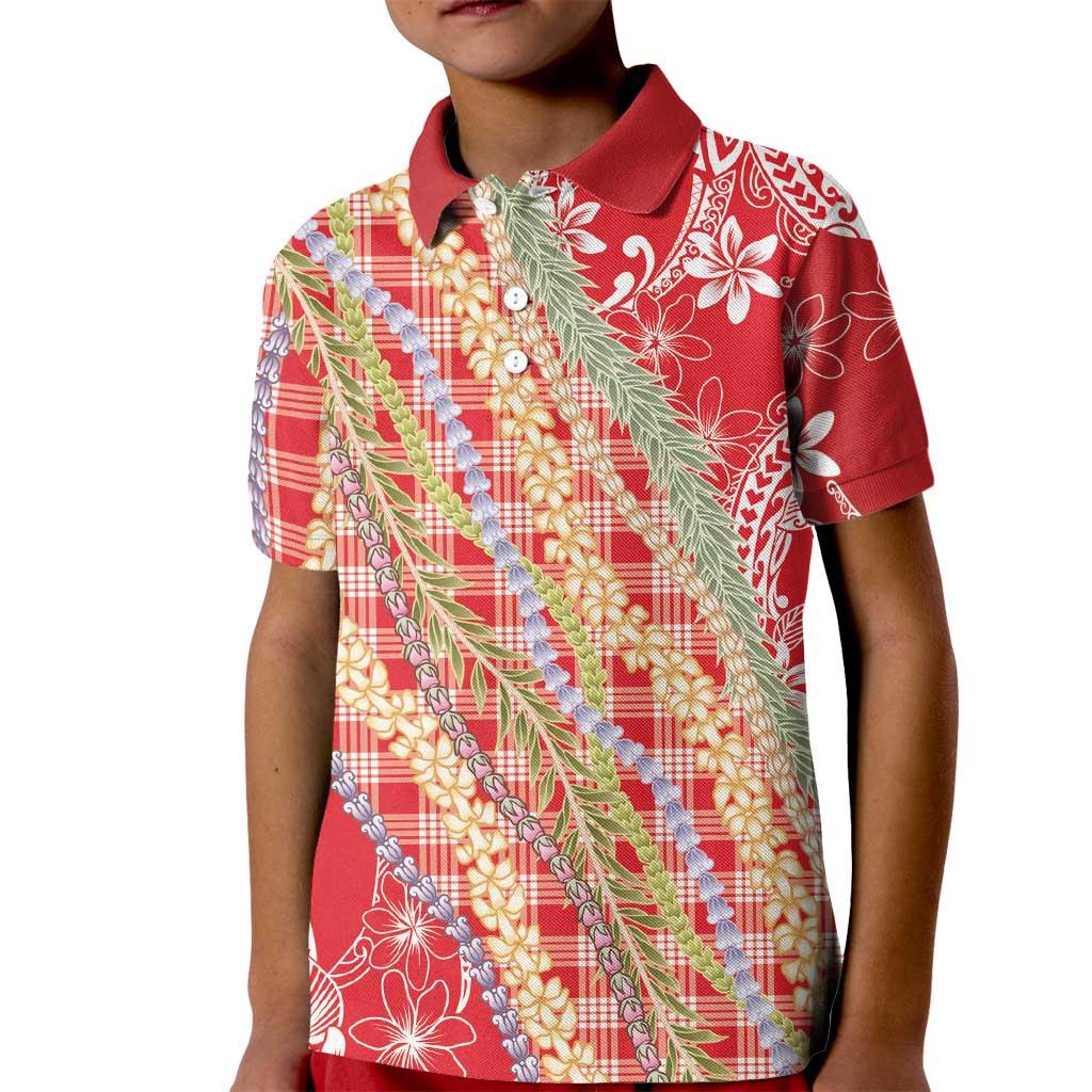Red Palaka Hawaii Leis Kid Polo Shirt Hawaiian-plaid Elegant Tropical Vibes - Polynesian Pride