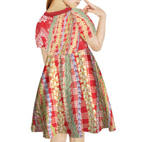 Red Palaka Hawaii Leis Kid Short Sleeve Dress Hawaiian-plaid Elegant Tropical Vibes - Polynesian Pride