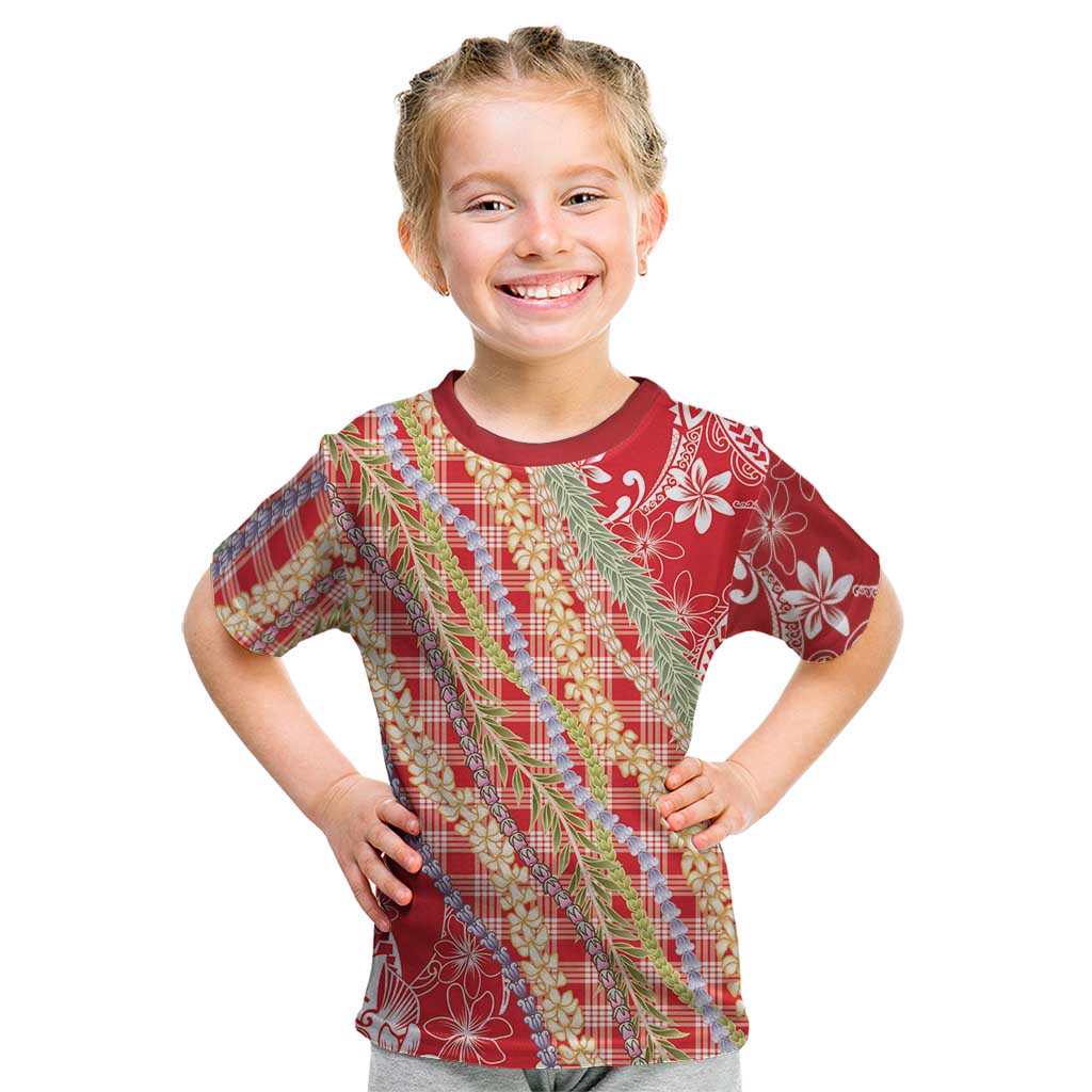 Red Palaka Hawaii Leis Kid T Shirt Hawaiian-plaid Elegant Tropical Vibes - Polynesian Pride