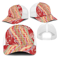 Red Palaka Hawaii Leis Mesh Trucker Cap Hawaiian-plaid Elegant Tropical Vibes - Polynesian Pride