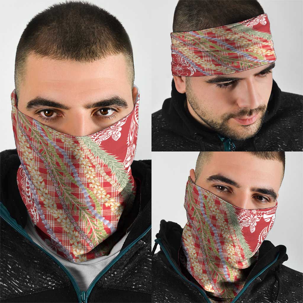 Red Palaka Hawaii Leis Neck Gaiter Hawaiian-plaid Elegant Tropical Vibes - Polynesian Pride