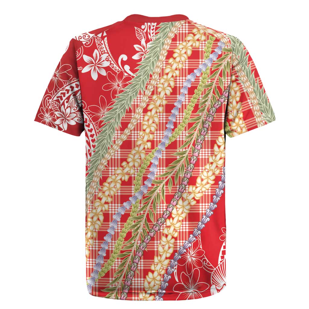 Red Palaka Hawaii Leis Rugby Jersey Hawaiian-plaid Elegant Tropical Vibes - Polynesian Pride