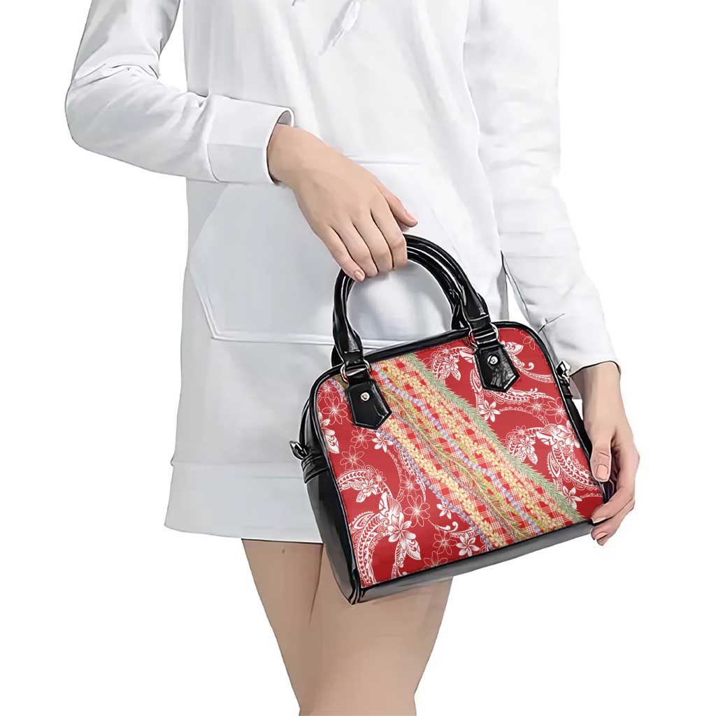 Red Palaka Hawaii Leis Shoulder Handbag Hawaiian-plaid Elegant Tropical Vibes - Polynesian Pride