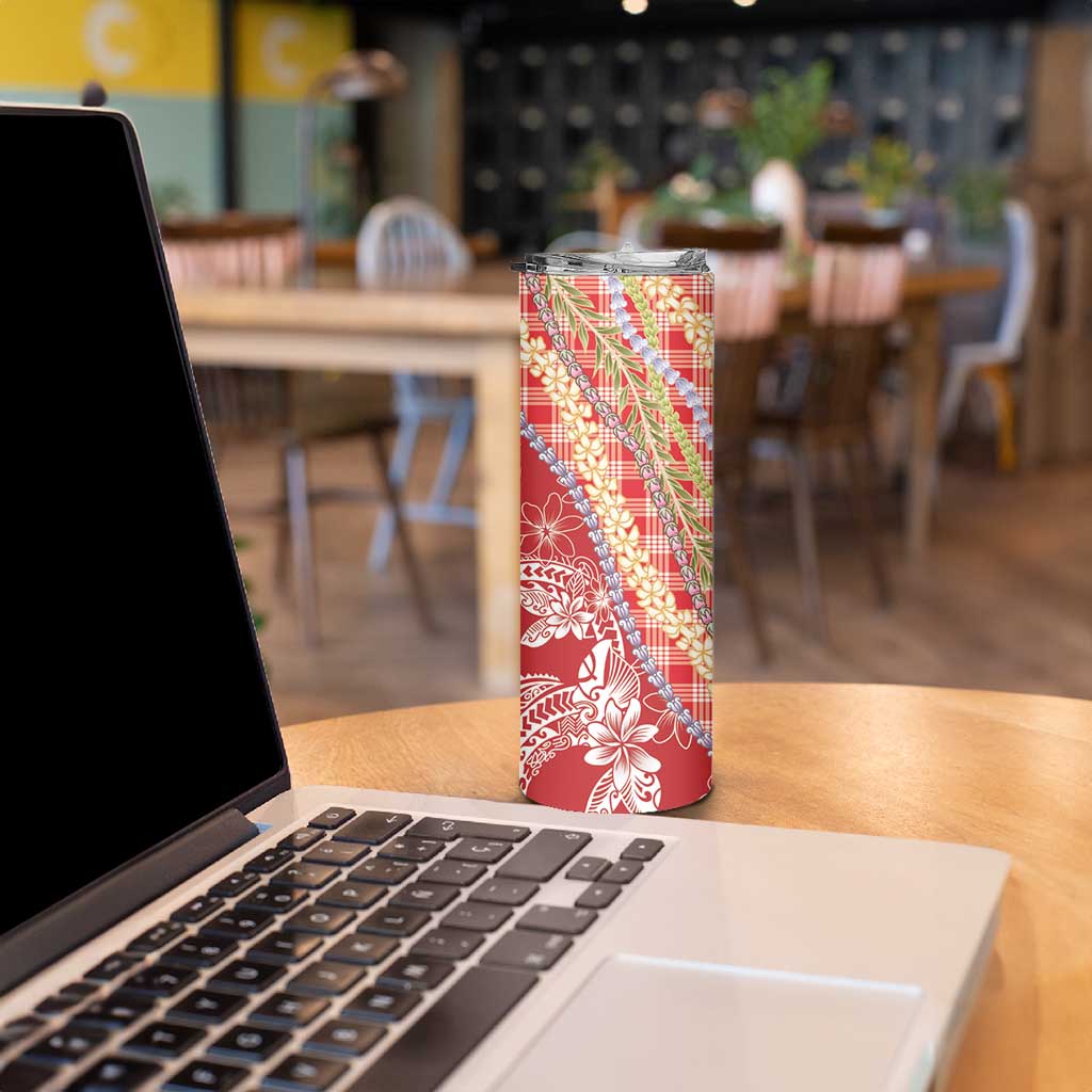 Red Palaka Hawaii Leis Skinny Tumbler Hawaiian-plaid Elegant Tropical Vibes - Polynesian Pride