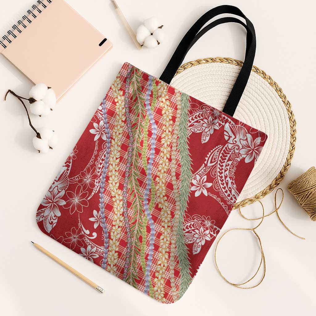 Red Palaka Hawaii Leis Tote Bag Hawaiian-plaid Elegant Tropical Vibes - Polynesian Pride
