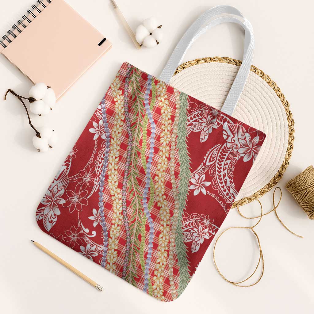 Red Palaka Hawaii Leis Tote Bag Hawaiian-plaid Elegant Tropical Vibes - Polynesian Pride