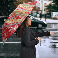 Red Palaka Hawaii Leis Umbrella Hawaiian-plaid Elegant Tropical Vibes - Polynesian Pride
