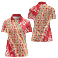 Red Palaka Hawaii Leis Women Polo Shirt Hawaiian-plaid Elegant Tropical Vibes - Polynesian Pride