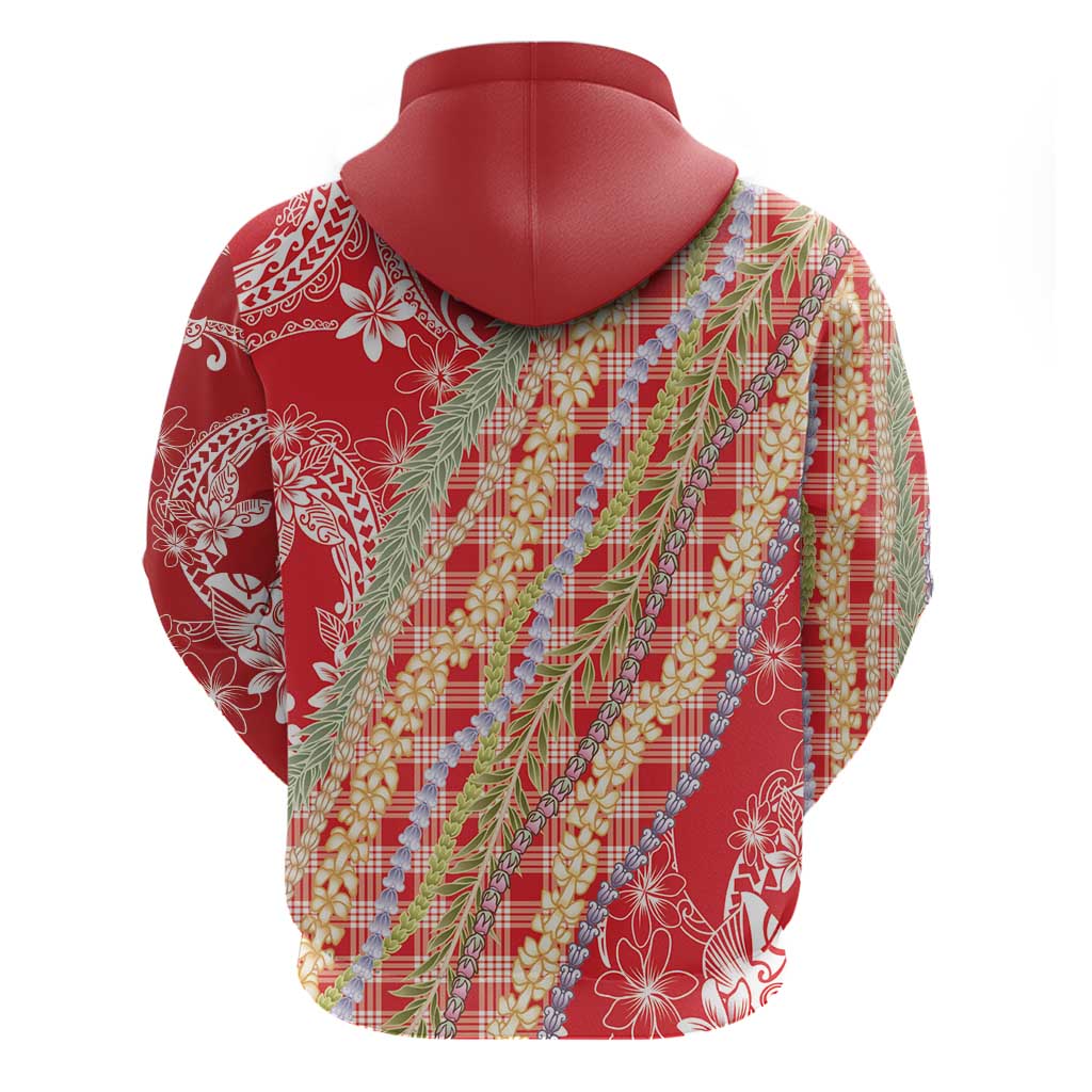 Red Palaka Hawaii Leis Zip Hoodie Hawaiian-plaid Elegant Tropical Vibes - Polynesian Pride