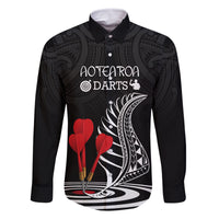 Personalised New Zealand Darts Family Matching Long Sleeve Bodycon Dress and Hawaiian Shirt Aotearoa Maori Fern Bring It On LT14 Dad's Shirt - Long Sleeve Black - Polynesian Pride