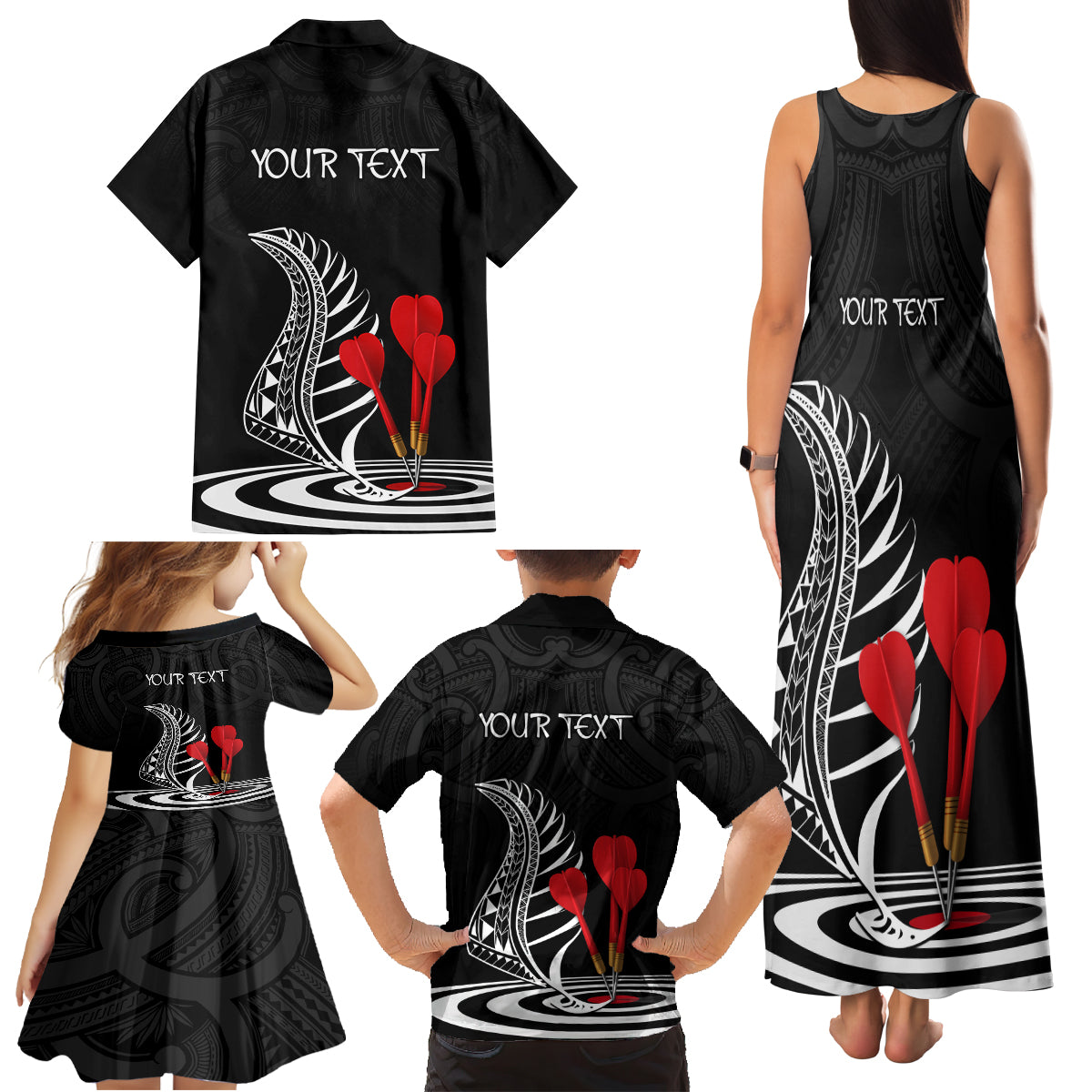 Personalised New Zealand Darts Family Matching Tank Maxi Dress and Hawaiian Shirt Aotearoa Maori Fern Bring It On LT14 - Polynesian Pride