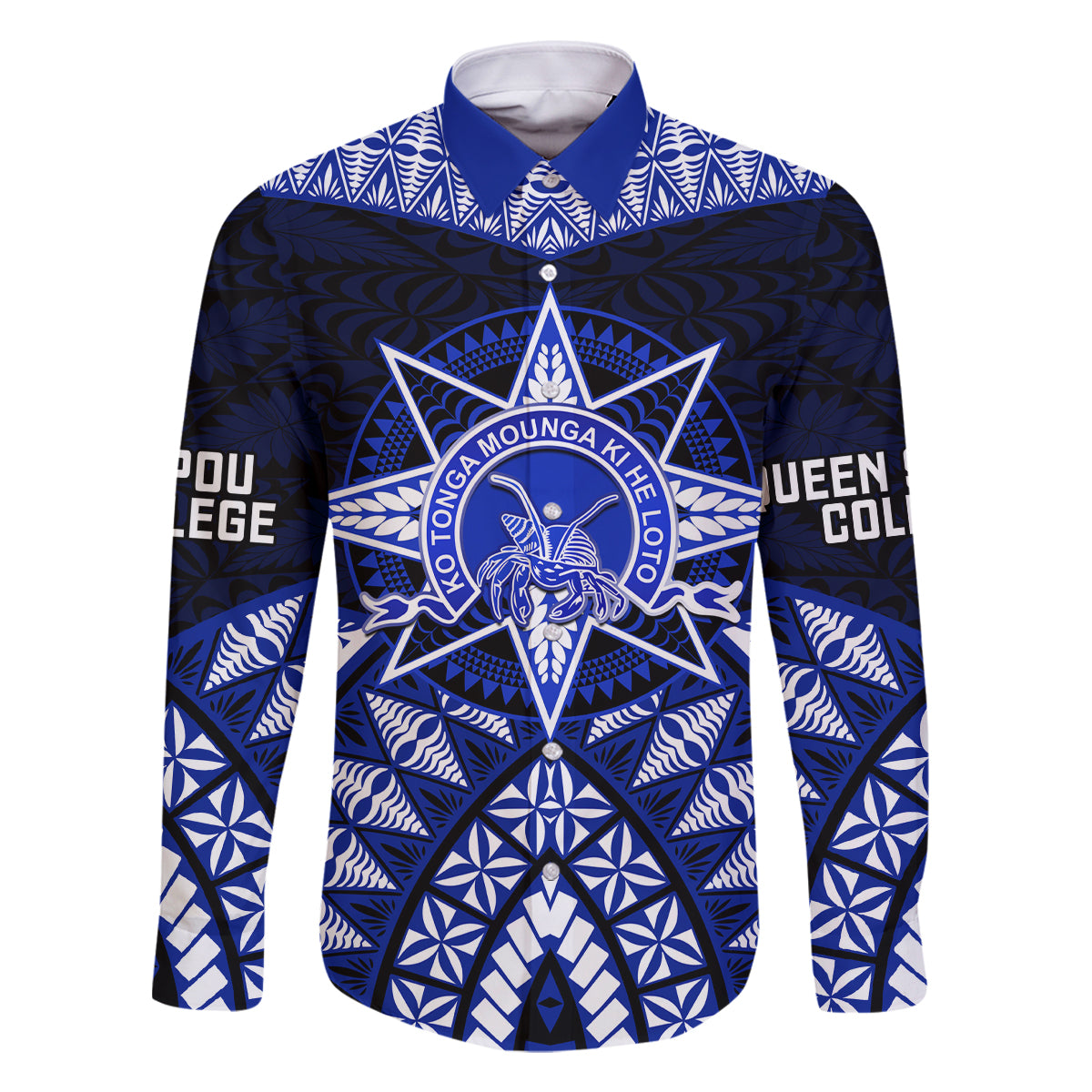 Tonga Tupou College And Queen Salote College Family Matching Mermaid Dress and Hawaiian Shirt Tongan Ngatu Pattern LT14 Dad's Shirt - Long Sleeve Blue - Polynesian Pride
