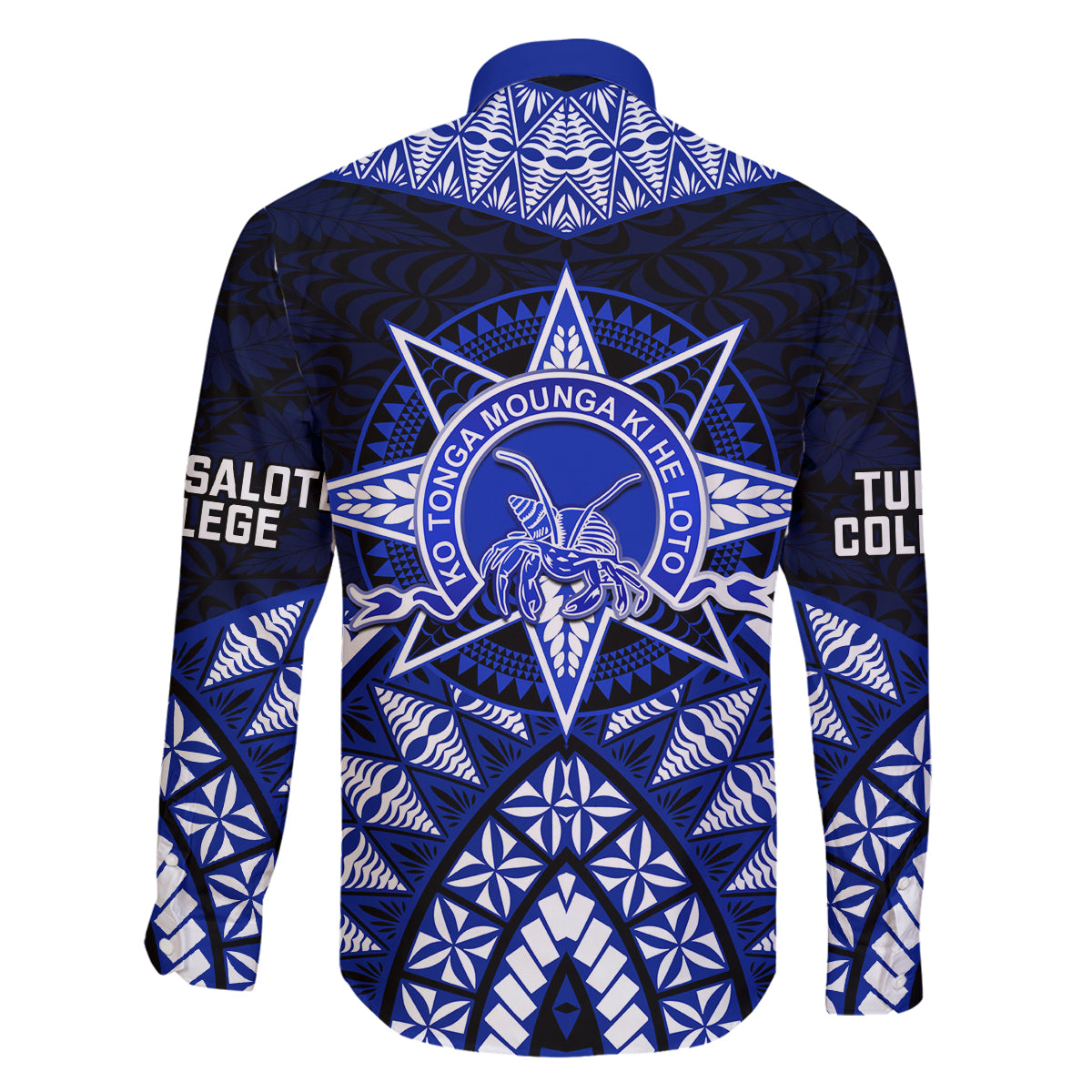 Tonga Tupou College And Queen Salote College Family Matching Off Shoulder Long Sleeve Dress and Hawaiian Shirt Tongan Ngatu Pattern LT14 - Polynesian Pride