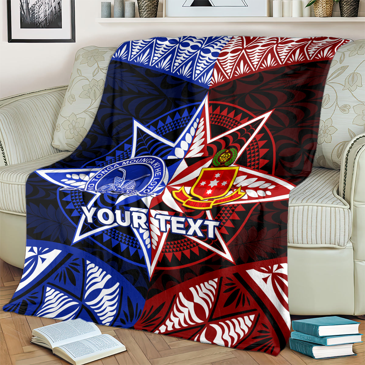 Personalised Tupou College And Kolisi Tonga Atele Blanket Tongan Ngatu Pattern LT14 - Polynesian Pride
