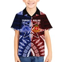 Personalised Tupou College And Kolisi Tonga Atele Family Matching Short Sleeve Bodycon Dress and Hawaiian Shirt Tongan Ngatu Pattern LT14 Son's Shirt Blue - Polynesian Pride