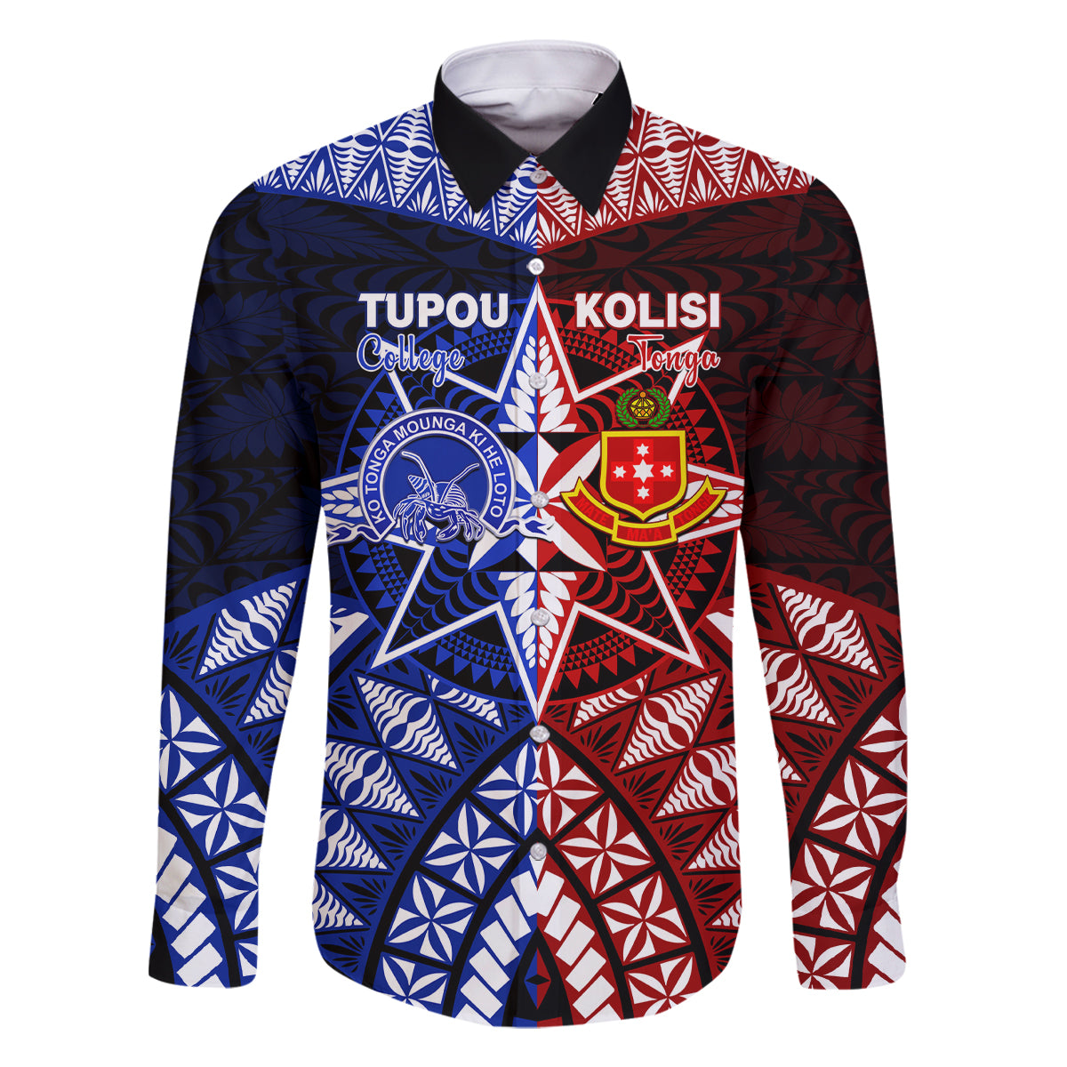 Personalised Tupou College And Kolisi Tonga Atele Family Matching Tank Maxi Dress and Hawaiian Shirt Tongan Ngatu Pattern LT14 Dad's Shirt - Long Sleeve Blue - Polynesian Pride