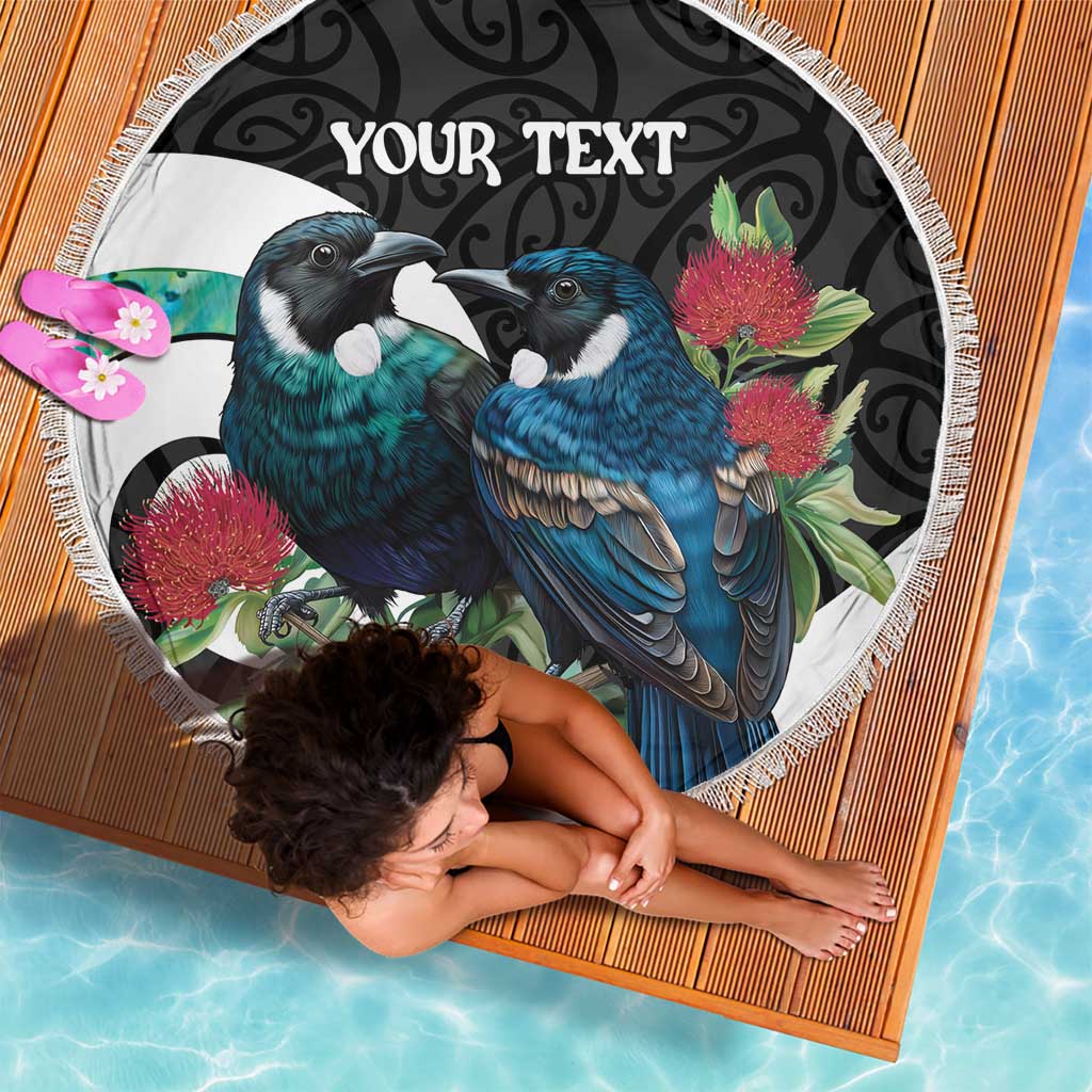 Personalised Valentine's Day New Zealand Beach Blanket Tui Bird Couple Kowhaiwhai Mix Pohutukawa LT14 - Polynesian Pride