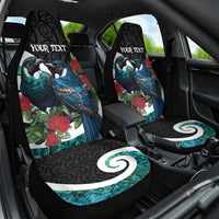 Personalised Valentine's Day New Zealand Car Seat Cover Tui Bird Couple Kowhaiwhai Mix Pohutukawa LT14 One Size Black - Polynesian Pride
