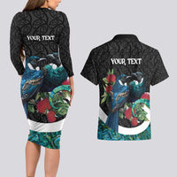 Personalised Valentine's Day New Zealand Couples Matching Long Sleeve Bodycon Dress and Hawaiian Shirt Tui Bird Couple Kowhaiwhai Mix Pohutukawa LT14 - Polynesian Pride