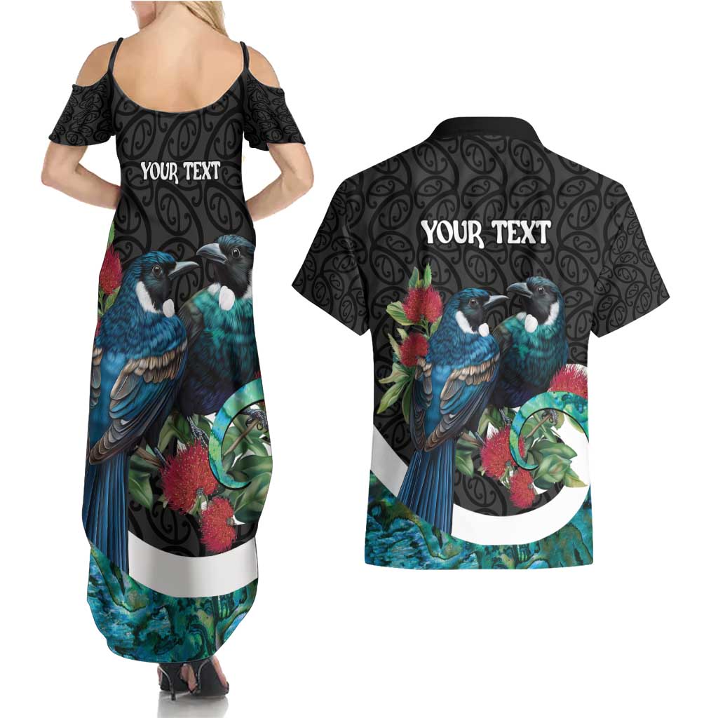 Personalised Valentine's Day New Zealand Couples Matching Summer Maxi Dress and Hawaiian Shirt Tui Bird Couple Kowhaiwhai Mix Pohutukawa LT14 - Polynesian Pride