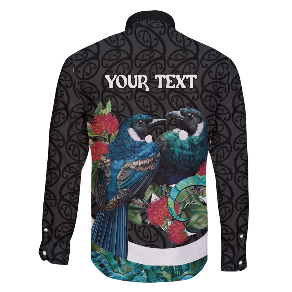 Personalised Valentine's Day New Zealand Family Matching Off The Shoulder Long Sleeve Dress and Hawaiian Shirt Tui Bird Couple Kowhaiwhai Mix Pohutukawa LT14 - Polynesian Pride