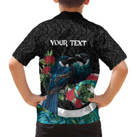 Personalised Valentine's Day New Zealand Family Matching Off Shoulder Short Dress and Hawaiian Shirt Tui Bird Couple Kowhaiwhai Mix Pohutukawa LT14 - Polynesian Pride