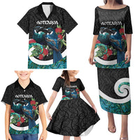 Personalised Valentine's Day New Zealand Family Matching Puletasi and Hawaiian Shirt Tui Bird Couple Kowhaiwhai Mix Pohutukawa LT14 - Polynesian Pride