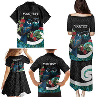 Personalised Valentine's Day New Zealand Family Matching Puletasi and Hawaiian Shirt Tui Bird Couple Kowhaiwhai Mix Pohutukawa LT14 - Polynesian Pride