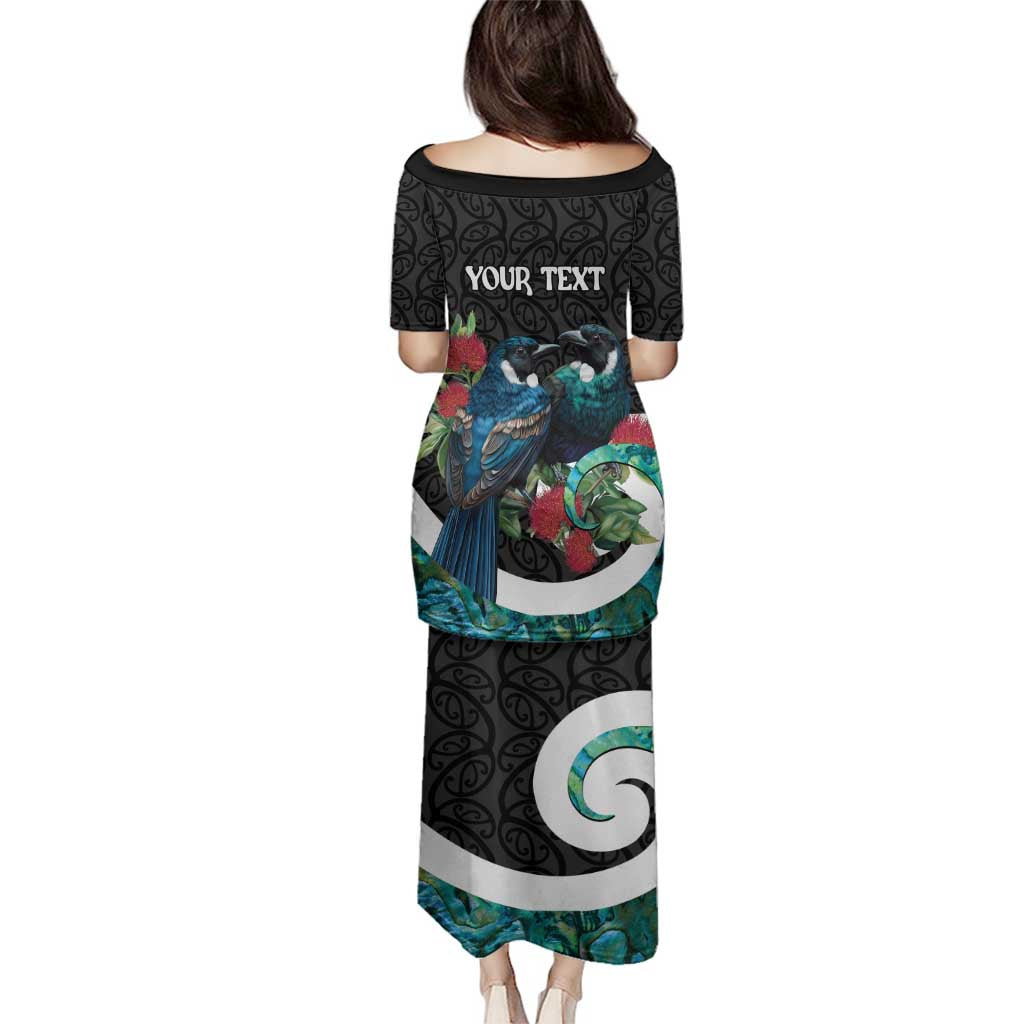 Personalised Valentine's Day New Zealand Family Matching Puletasi and Hawaiian Shirt Tui Bird Couple Kowhaiwhai Mix Pohutukawa LT14 - Polynesian Pride