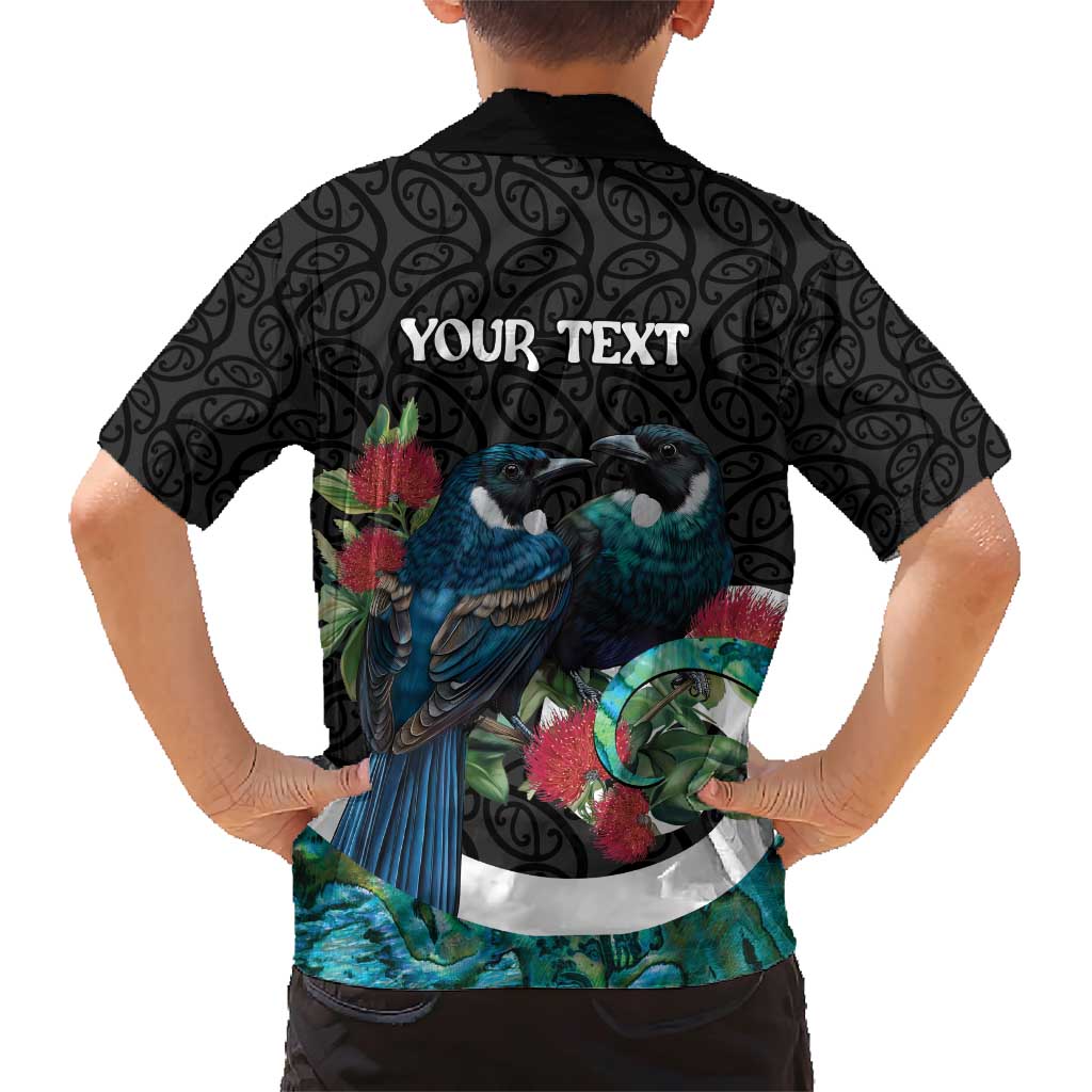 Personalised Valentine's Day New Zealand Family Matching Short Sleeve Bodycon Dress and Hawaiian Shirt Tui Bird Couple Kowhaiwhai Mix Pohutukawa LT14 - Polynesian Pride