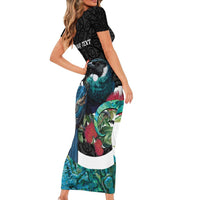 Personalised Valentine's Day New Zealand Family Matching Short Sleeve Bodycon Dress and Hawaiian Shirt Tui Bird Couple Kowhaiwhai Mix Pohutukawa LT14 - Polynesian Pride