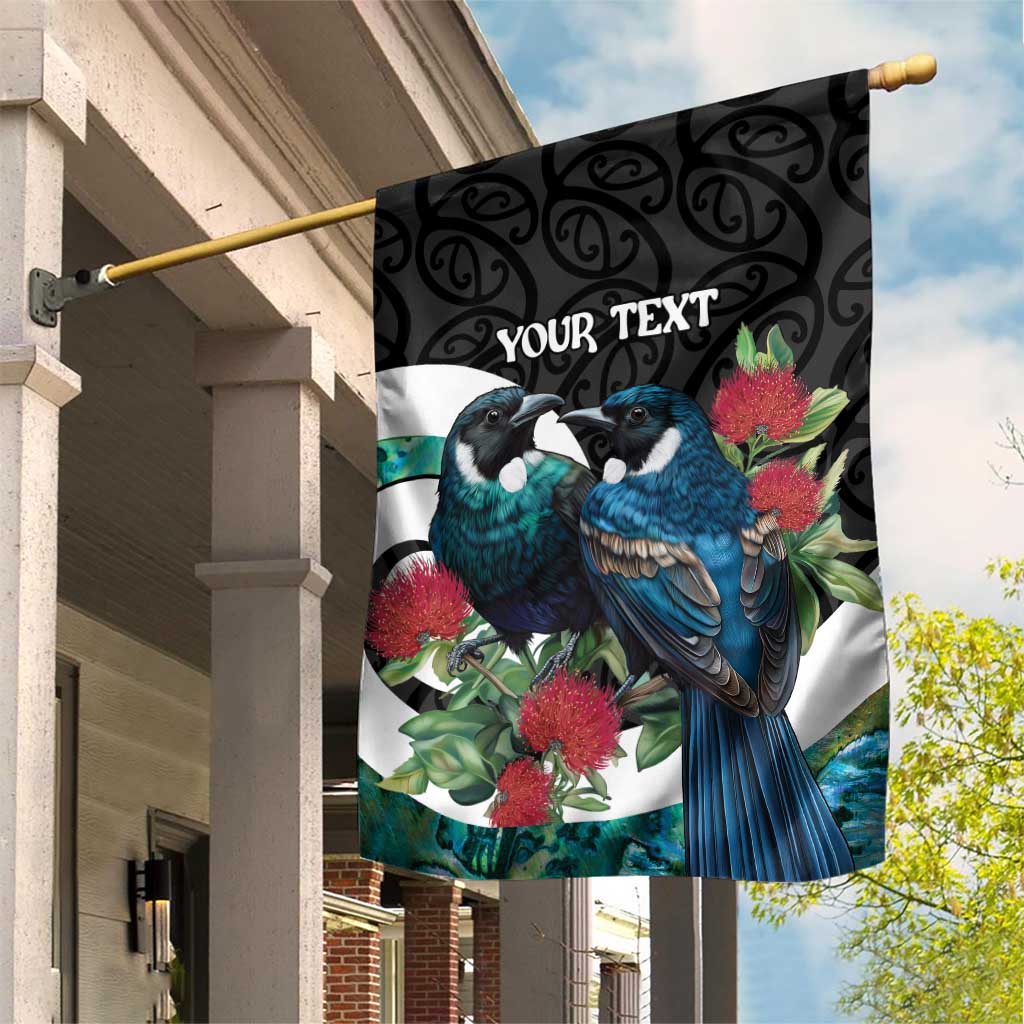Personalised Valentine's Day New Zealand Garden Flag Tui Bird Couple Kowhaiwhai Mix Pohutukawa LT14 House Flag Black - Polynesian Pride