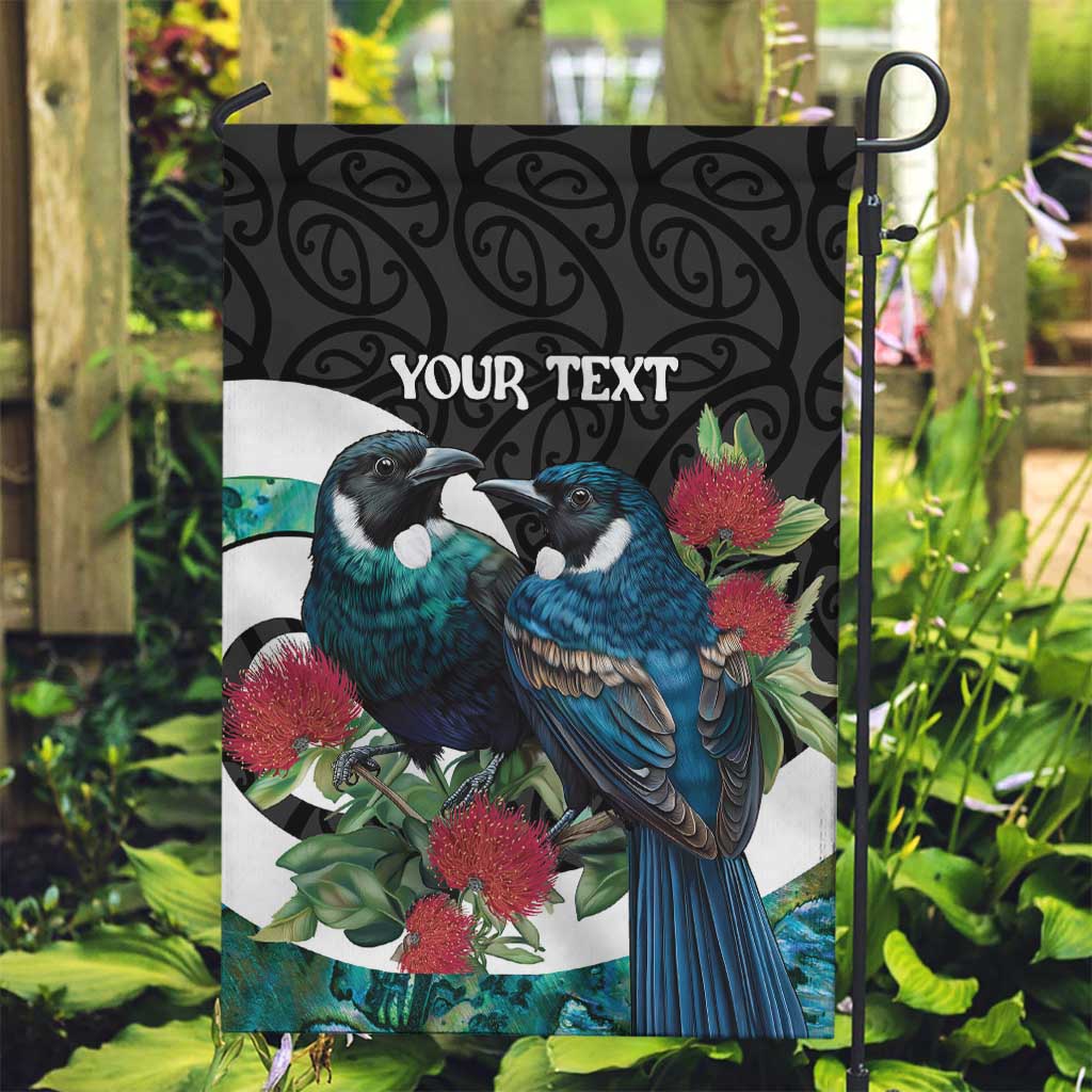 Personalised Valentine's Day New Zealand Garden Flag Tui Bird Couple Kowhaiwhai Mix Pohutukawa LT14 Garden Flag Black - Polynesian Pride