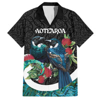 Personalised Valentine's Day New Zealand Hawaiian Shirt Tui Bird Couple Kowhaiwhai Mix Pohutukawa LT14 Black - Polynesian Pride