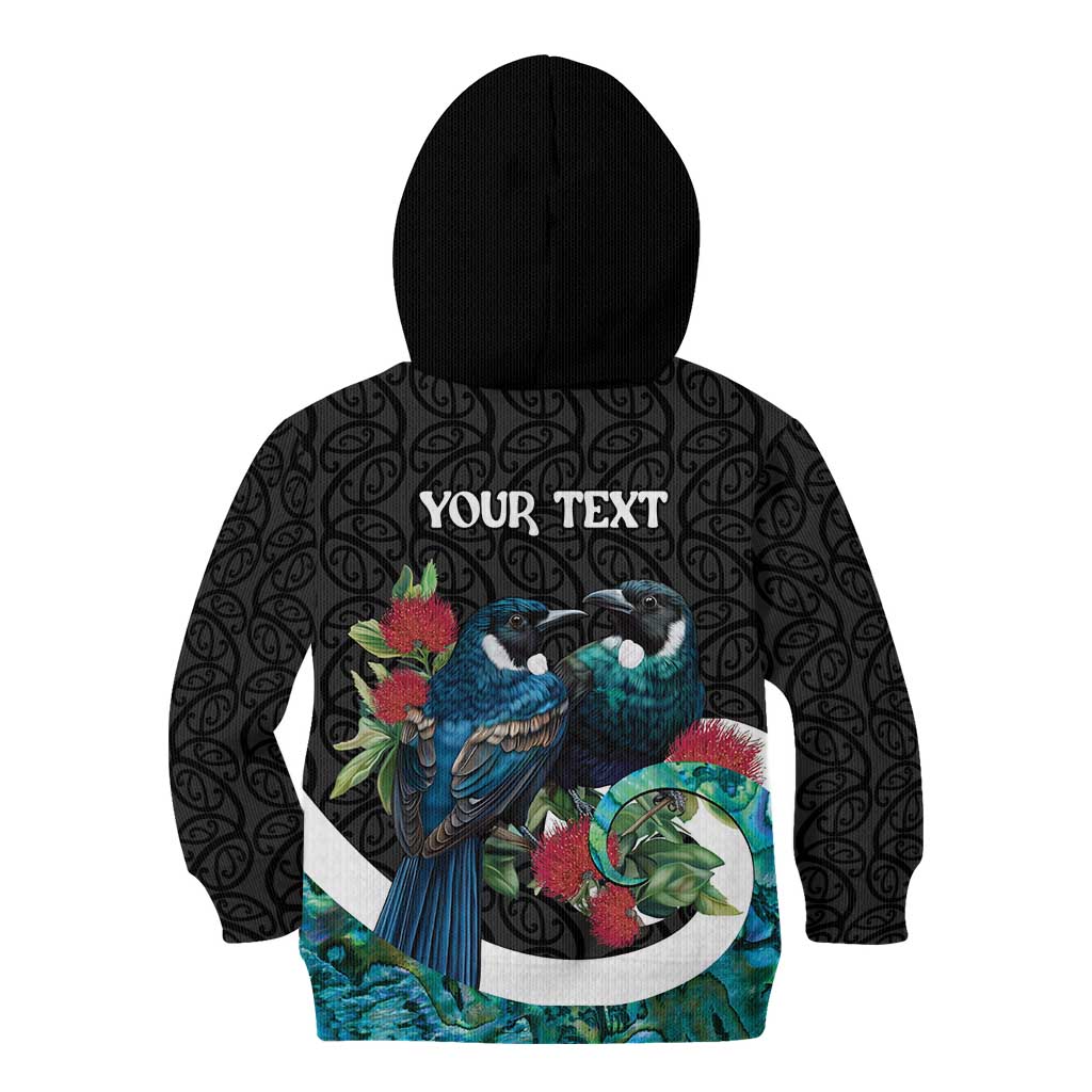 Personalised Valentine's Day New Zealand Kid Hoodie Tui Bird Couple Kowhaiwhai Mix Pohutukawa LT14 - Polynesian Pride