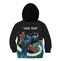 Personalised Valentine's Day New Zealand Kid Hoodie Tui Bird Couple Kowhaiwhai Mix Pohutukawa LT14 - Polynesian Pride