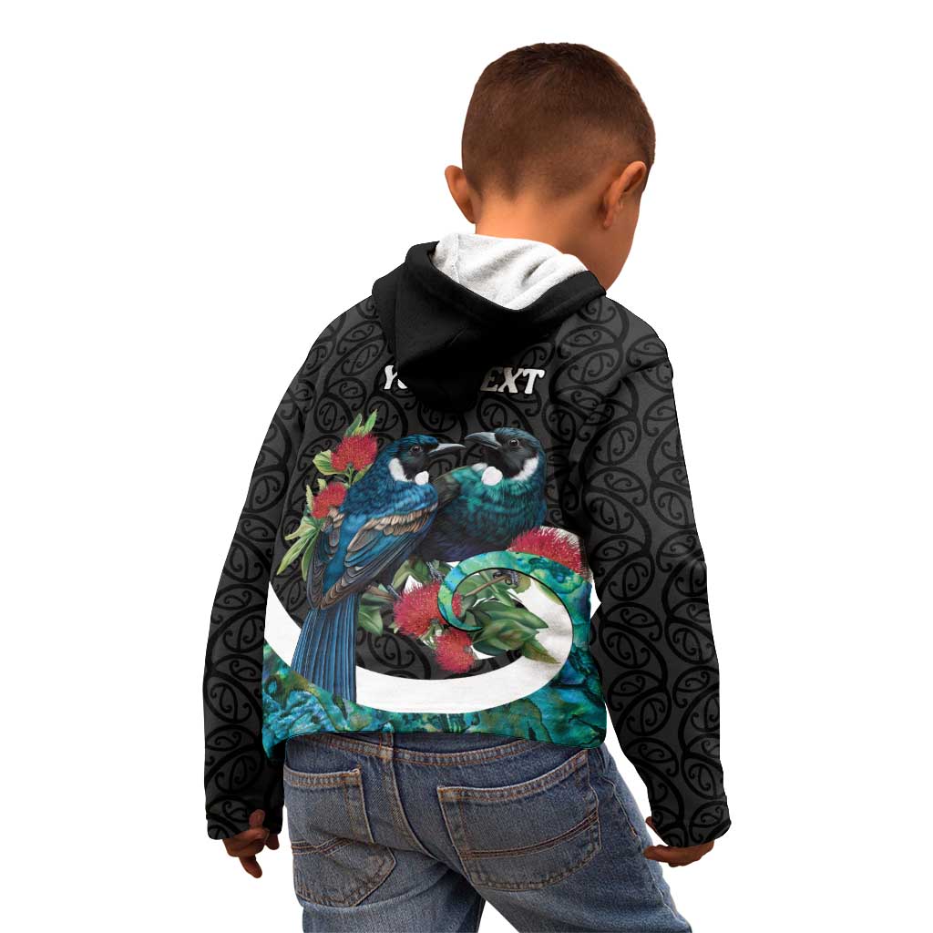 Personalised Valentine's Day New Zealand Kid Hoodie Tui Bird Couple Kowhaiwhai Mix Pohutukawa LT14 - Polynesian Pride